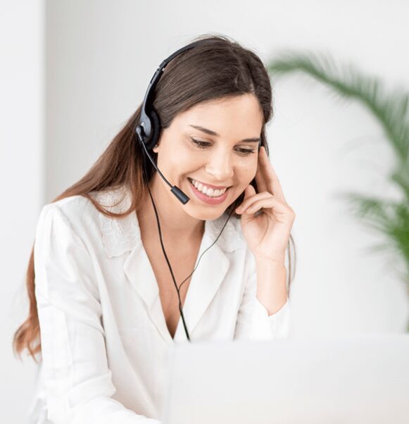 women with headset working